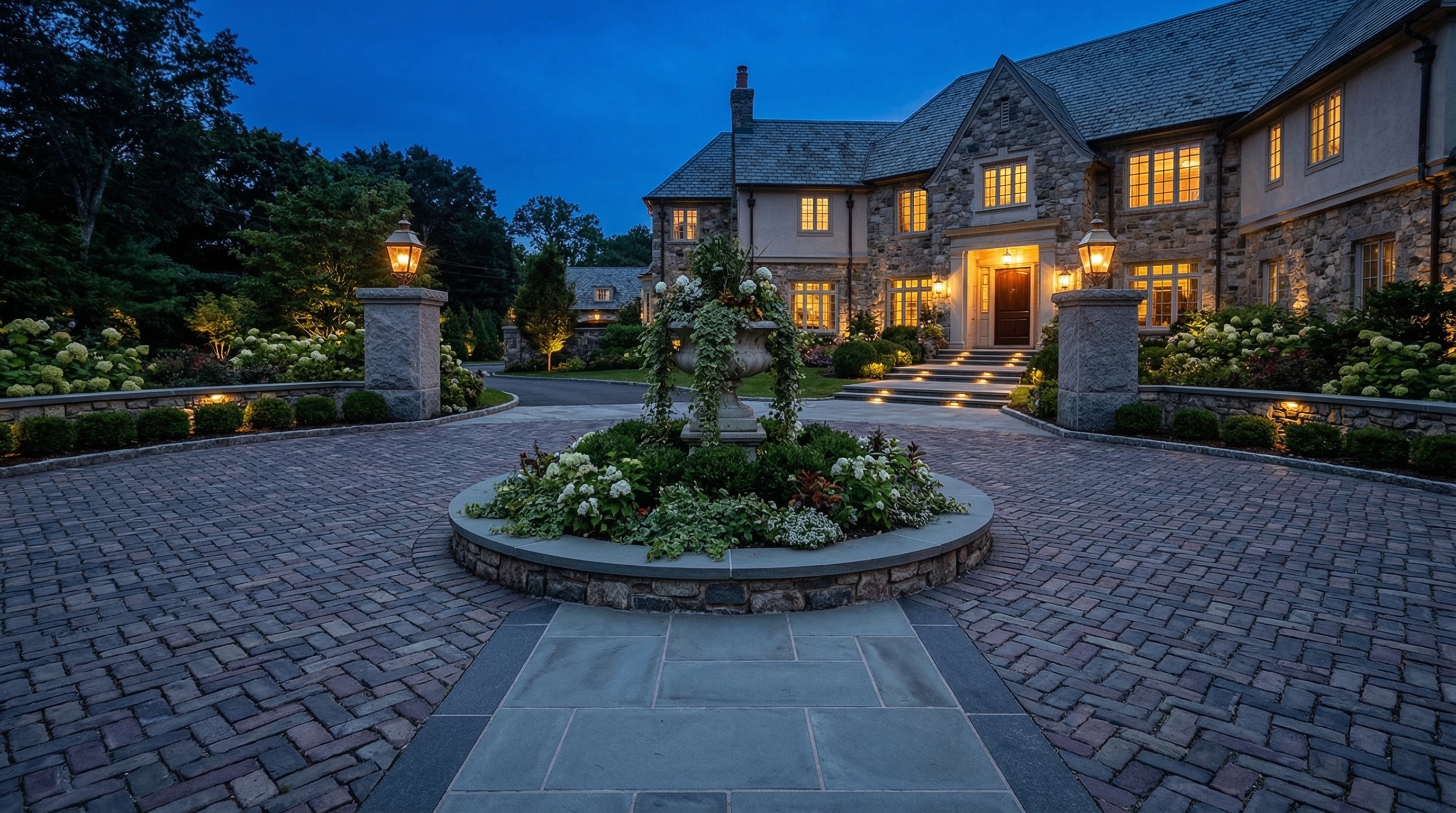 Dramatic wide-angle view of a grand formal entrance